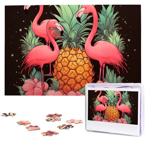 1000-teiliges Puzzle für Erwachsene, herausforderndes Puzzle für Spielabende, Ananas, Flamingos, Holzpuzzle, fertige Größe 74,9 x 50 cm von NBCCDVSH