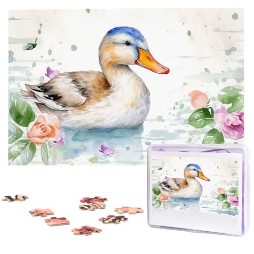1000-teiliges Puzzle für Erwachsene, herausforderndes Puzzle für Spielabende, Aquarell-Ente, Holzpuzzle, fertige Größe 74,9 x 50 cm von NBCCDVSH