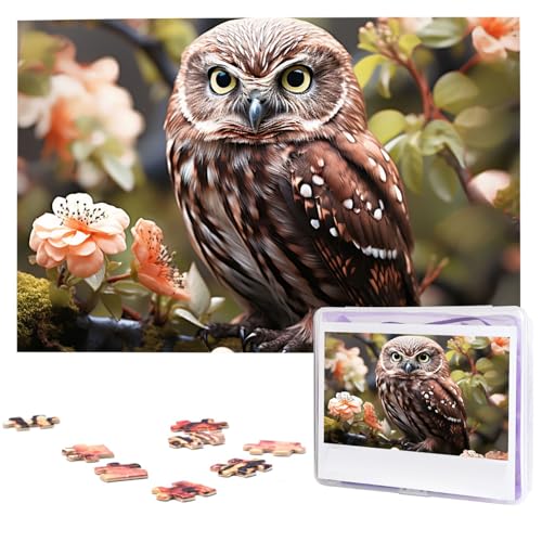 1000-teiliges Puzzle für Erwachsene, herausforderndes Puzzle für Spielabende, Eule und Blume, Holzpuzzle, fertige Größe 74,9 x 50 cm von NBCCDVSH