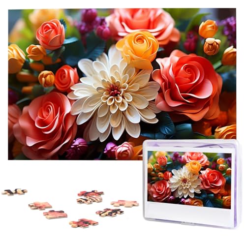 1000-teiliges Puzzle für Erwachsene, herausforderndes Puzzle für Spielabende, Farbblumen, Holzpuzzle, fertige Größe 74,9 x 50 cm von NBCCDVSH