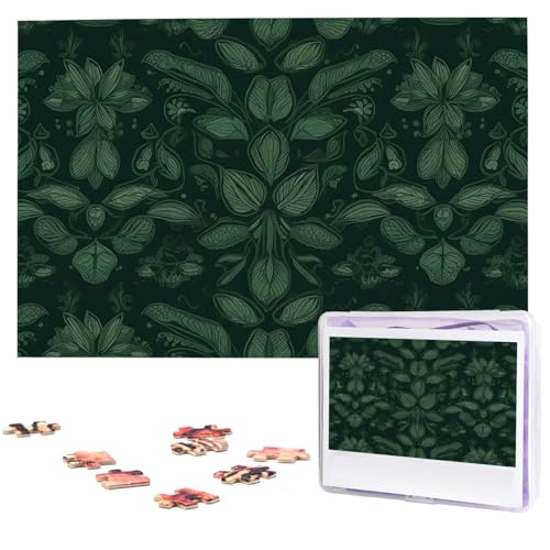 1000-teiliges Puzzle für Erwachsene, herausforderndes Puzzle für Spielabende, Jägergrünes Blumenmuster, Holzpuzzle, fertige Größe 74,9 x 50 cm von NBCCDVSH