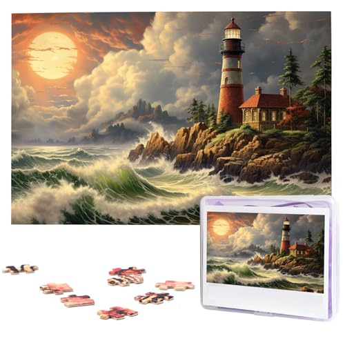 1000-teiliges Puzzle für Erwachsene, herausforderndes Puzzle für Spielabende, Küstenwelle und Leuchtturm, Holzpuzzle, fertige Größe 74,9 x 50 cm von NBCCDVSH