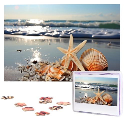 1000-teiliges Puzzle für Erwachsene, herausforderndes Puzzle für Spielabende, Muscheln am Strand, Holzpuzzle, fertige Größe 74,9 x 50 cm von NBCCDVSH