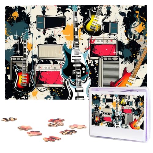 1000-teiliges Puzzle für Erwachsene, herausforderndes Puzzle für Spielabende, Rockmusik-Muster, Holzpuzzle, fertige Größe 74,9 x 50 cm von NBCCDVSH