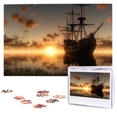 1000-teiliges Puzzle für Erwachsene, herausforderndes Puzzle für Spielabende, Schiff im Sonnenuntergang, Holzpuzzle, fertige Größe 74,9 x 50 cm von NBCCDVSH