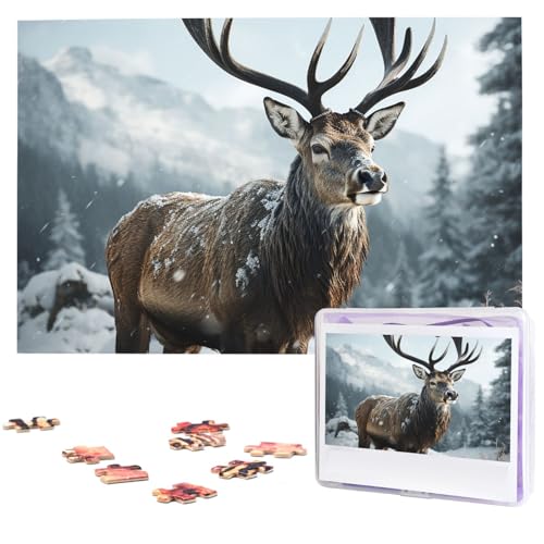 1000-teiliges Puzzle für Erwachsene, herausforderndes Puzzle für Spielabende, Schnee-Elch, Holzpuzzle, fertige Größe 74,9 x 50 cm von NBCCDVSH