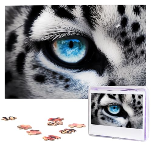 1000-teiliges Puzzle für Erwachsene, herausforderndes Puzzle für Spielabende, Schneeleopardauge, Holzpuzzle, fertige Größe 74,9 x 50 cm von NBCCDVSH