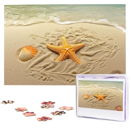 1000-teiliges Puzzle für Erwachsene, herausforderndes Puzzle für Spielabende, Seestern mit Palmen, Holzpuzzle, fertige Größe 74,9 x 50 cm von NBCCDVSH
