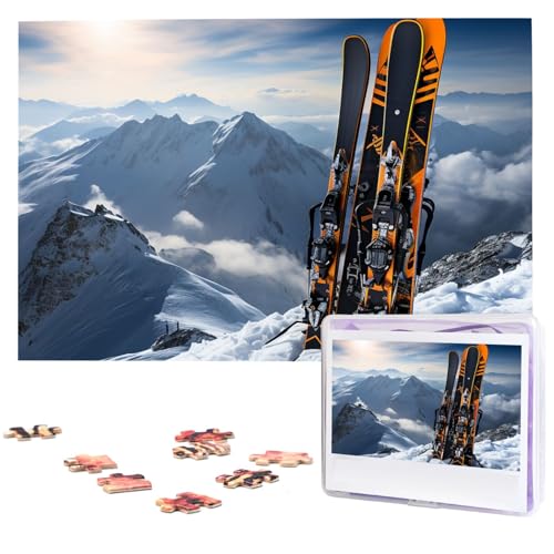 1000-teiliges Puzzle für Erwachsene, herausforderndes Puzzle für Spielabende, Ski auf Berg, Holzpuzzle, fertige Größe 74,9 x 50 cm von NBCCDVSH