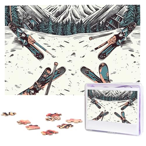 1000-teiliges Puzzle für Erwachsene, herausforderndes Puzzle für Spielabende, Skifahren, mit Ausrüstung, Holzpuzzle, fertige Größe 74,9 x 50 cm von NBCCDVSH