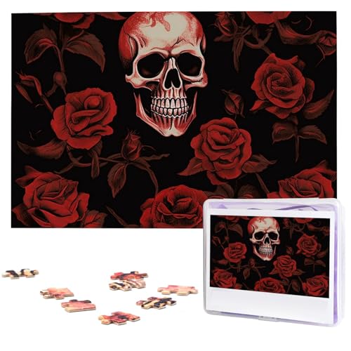 1000-teiliges Puzzle für Erwachsene, herausforderndes Puzzle für Spielabende, Totenkopf-Rose, Holzpuzzle, fertige Größe 74,9 x 50 cm von NBCCDVSH