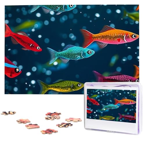 1000-teiliges Puzzle für Erwachsene, herausforderndes Puzzle für Spielabende, Unterwasser-bunte Elritzen, Holzpuzzle, fertige Größe 74,9 x 50 cm von NBCCDVSH