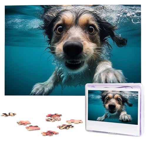 1000-teiliges Puzzle für Erwachsene, herausforderndes Puzzle für Spielabende, Unterwasserhund, Holzpuzzle, fertige Größe 74,9 x 50 cm von NBCCDVSH