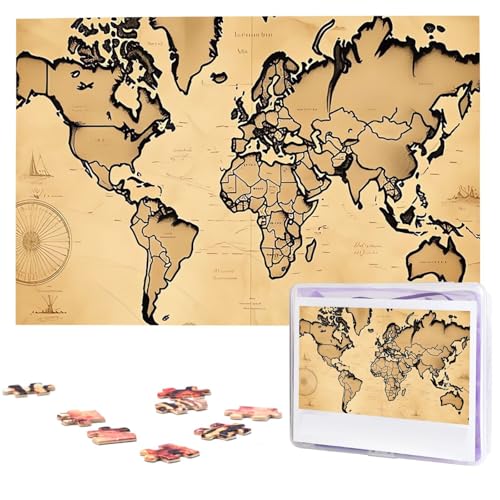1000-teiliges Puzzle für Erwachsene, herausforderndes Puzzle für Spielabende, Vintage-Weltkarte, Holzpuzzle, fertige Größe 74,9 x 50 cm von NBCCDVSH
