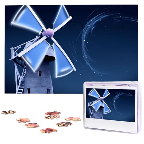 1000-teiliges Puzzle für Erwachsene, herausforderndes Puzzle für Spielabende, Windmühle, blaues Holzpuzzle, fertige Größe 74,9 x 50 cm von NBCCDVSH