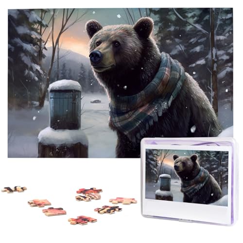 1000-teiliges Puzzle für Erwachsene, herausforderndes Puzzle für Spielabende, Winterbär, Holzpuzzle, fertige Größe 74,9 x 50 cm von NBCCDVSH