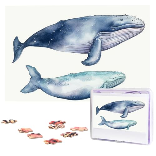 1000-teiliges Puzzle für Erwachsene, herausforderndes Puzzle für Spielabende, blauer Buckelwal, Holzpuzzle, personalisierte Holzpuzzles für Familie, Bilderpuzzles, fertige Größe 74,9 x 50 cm von NBCCDVSH