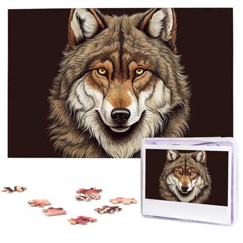 1000-teiliges Puzzle für Erwachsene, herausforderndes Puzzle für Spielabende, brauner Wolfskopf, Holzpuzzle, personalisierbar, individuelle Holzpuzzles für Familie, Bildpuzzles, fertige Größe 74,9 x von NBCCDVSH