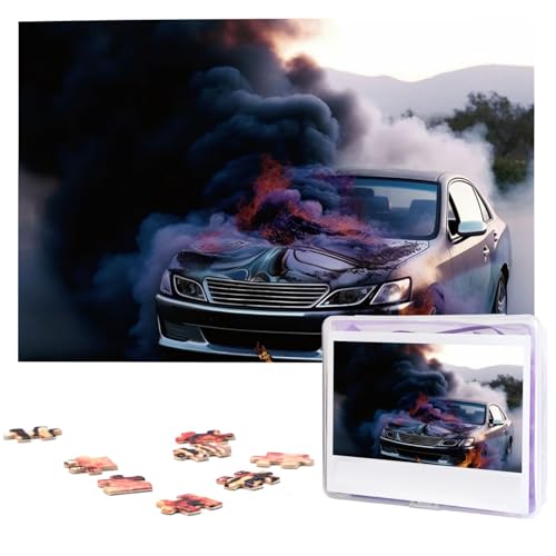 1000-teiliges Puzzle für Erwachsene, herausforderndes Puzzle für Spielabende, brennendes Auto, Holzpuzzle, fertige Größe 74,9 x 50 cm von NBCCDVSH