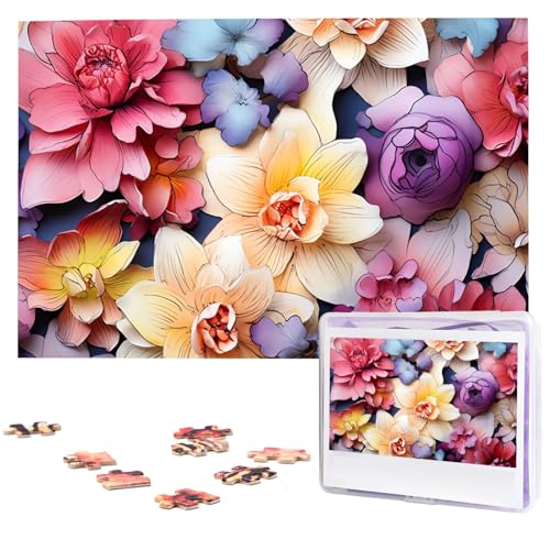 1000-teiliges Puzzle für Erwachsene, herausforderndes Puzzle für Spielabende, bunte Blumen, Holzpuzzle, fertige Größe 74,9 x 50 cm von NBCCDVSH