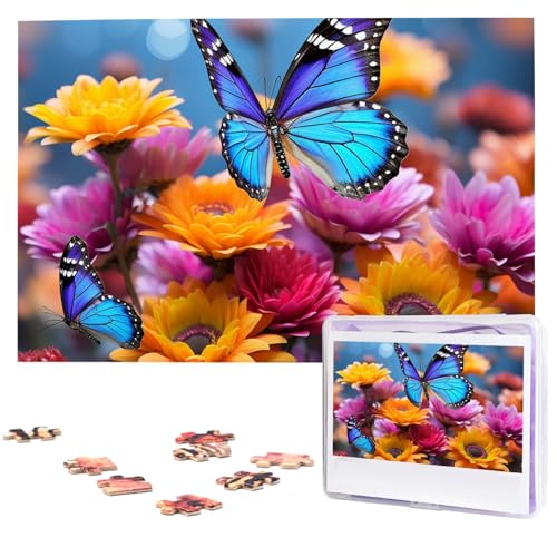 1000-teiliges Puzzle für Erwachsene, herausforderndes Puzzle für Spielabende, buntes Schmetterlings-Blumen-Holzpuzzle, fertige Größe 74,9 x 50 cm von NBCCDVSH