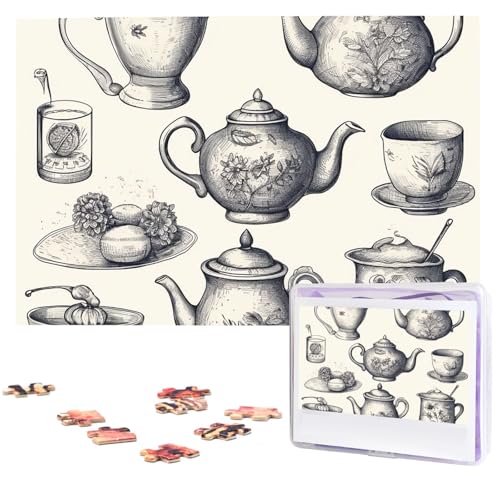 1000-teiliges Puzzle für Erwachsene, herausforderndes Puzzle für Spielabende, handgezeichnete Teekannen und Tassen, Holzpuzzle, fertige Größe 74,9 x 50 cm 1000-teiliges Puzzle für Erwachsene, herausforderndes Puzzle für Spielabende, handgezeichnete Teekannen und Tassen, Holzpuzzle, fertige Größe 74,9 x 50 cm von NBCCDVSH