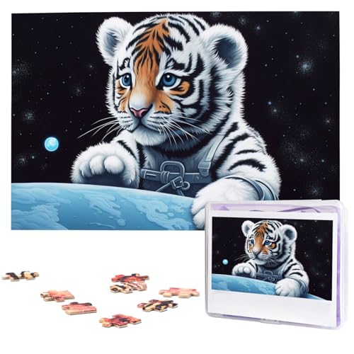 1000-teiliges Puzzle für Erwachsene, herausforderndes Puzzle für Spielabende, kleiner Tiger im Weltraum, Holzpuzzle, fertige Größe 74,9 x 50 cm 1000-teiliges Puzzle für Erwachsene, herausforderndes Puzzle für Spielabende, kleiner Tiger im Weltraum, Holzpuzzle, fertige Größe 74,9 x 50 cm von NBCCDVSH