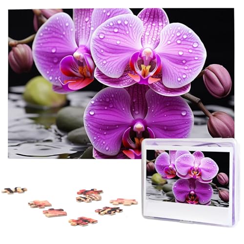 1000-teiliges Puzzle für Erwachsene, herausforderndes Puzzle für Spielabende, lila Orchidee, Holzpuzzle, fertige Größe 74,9 x 50 cm von NBCCDVSH