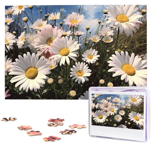 1000-teiliges Puzzle für Erwachsene, herausforderndes Puzzle für Spielabende, schöne Gänseblümchen, Holzpuzzle, fertige Größe 74,9 x 50 cm von NBCCDVSH