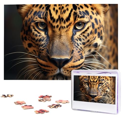 1000-teiliges Puzzle für Erwachsene, herausforderndes Puzzle für Spielabende, schwarz-braunes Leoparden-Holzpuzzle, fertige Größe 74,9 x 50 cm von NBCCDVSH
