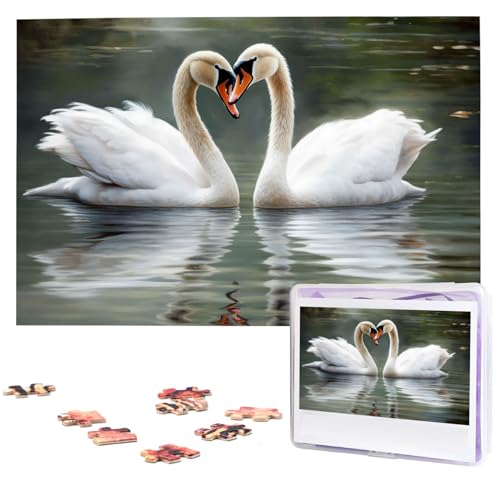 1000-teiliges Puzzle für Erwachsene, herausforderndes Puzzle für Spielabende, zwei Schwäne, Holzpuzzle, fertige Größe 74,9 x 50 cm von NBCCDVSH