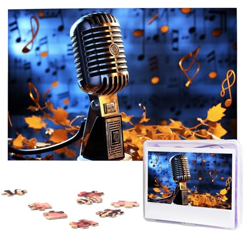 1000-teiliges Puzzle für Erwachsene, herausforderndes Puzzle für Spieleabende, Mikrofon mit Musiknoten, Holzpuzzle, fertige Größe 74,9 x 50 cm von NBCCDVSH