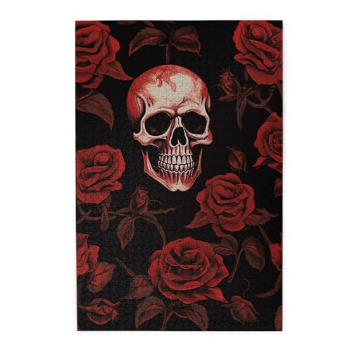 1000-teiliges Puzzle für Erwachsene, herausforderndes Puzzlespiel für Spielabende, Totenkopf und Rosen-Holzpuzzle, personalisiertes Holzpuzzle für Familie, fertige Größe 1000-teiliges Puzzle für Erwachsene, herausforderndes Puzzlespiel für Spielabende, Totenkopf und Rosen-Holzpuzzle, personalisiertes Holzpuzzle für Familie, fertige Größe von NBCCDVSH