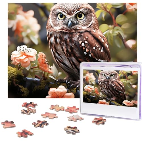 500-teiliges Puzzle für Erwachsene, herausforderndes Puzzle für Spielabende, Eule und Blume, Holzpuzzle, personalisierbar, individuelles Holzpuzzle für Familie, Bilderpuzzle, fertige Größe 38,1 x 51,8 von NBCCDVSH