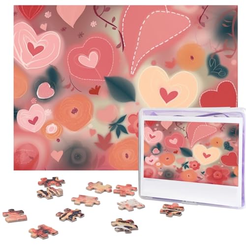 500-teiliges Puzzle für Erwachsene, herausforderndes Puzzle für Spielabende, Herzen und Blumen, Holzpuzzle, personalisierbar, Holzpuzzle für Familie, Bilderpuzzle, fertige Größe 38,1 x 51,8 cm von NBCCDVSH