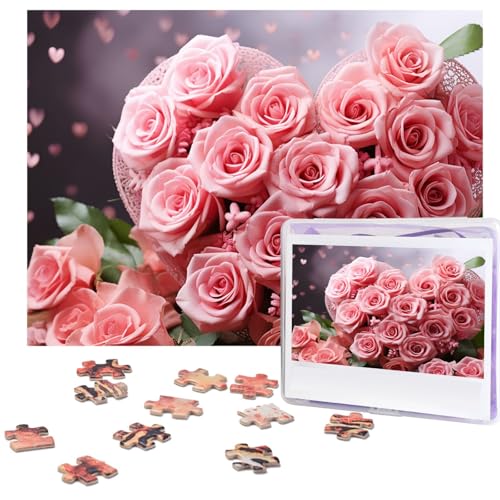 500-teiliges Puzzle für Erwachsene, herausforderndes Puzzle für Spielabende, Herzrosen, Holzpuzzle, personalisierbar, Holzpuzzle für Familie, Bilderpuzzle, fertige Größe 38,1 x 51,8 cm von NBCCDVSH