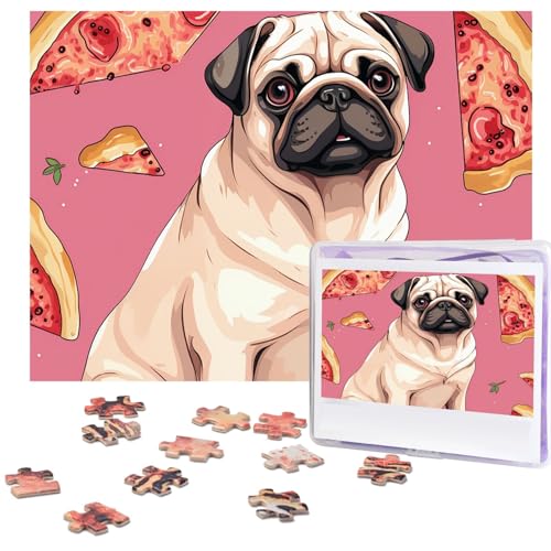 500-teiliges Puzzle für Erwachsene, herausforderndes Puzzle für Spielabende, Mops, Pizza, Rosa, Holzpuzzle, personalisierbar, individuelles Holzpuzzle für Familie, Bilderpuzzle, fertige Größe 38,1 x von NBCCDVSH