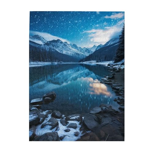 500-teiliges Puzzle für Erwachsene, herausforderndes Puzzle für Spielabende, Moränensee in einer sternenklaren Winternacht, Holzpuzzle, fertige Größe 38,1 x 51,8 cm 500-teiliges Puzzle für Erwachsene, herausforderndes Puzzle für Spielabende, Moränensee in einer sternenklaren Winternacht, Holzpuzzle, fertige Größe 38,1 x 51,8 cm von NBCCDVSH