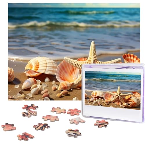 500-teiliges Puzzle für Erwachsene, herausforderndes Puzzle für Spielabende, Muscheln am Sandstrand, Holzpuzzle, personalisierbar, Holzpuzzle für Familie, Bilderpuzzle, fertige Größe 38,1 x 51,8 cm von NBCCDVSH