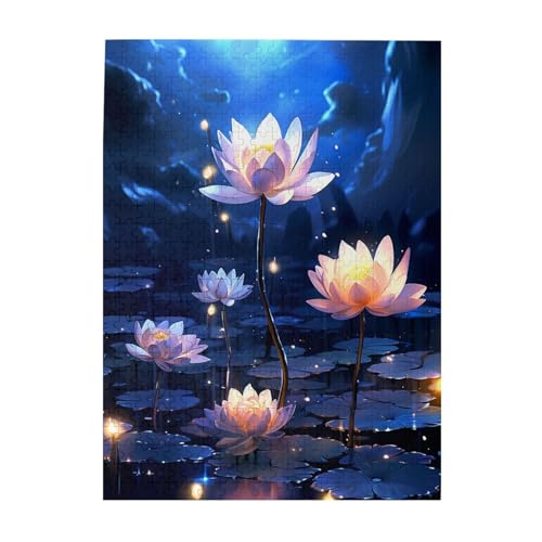 500-teiliges Puzzle für Erwachsene, herausforderndes Puzzle für Spielabende, Nacht, Lotusblumen, Holzpuzzle, fertige Größe 38,1 x 51,8 cm 500-teiliges Puzzle für Erwachsene, herausforderndes Puzzle für Spielabende, Nacht, Lotusblumen, Holzpuzzle, fertige Größe 38,1 x 51,8 cm von NBCCDVSH