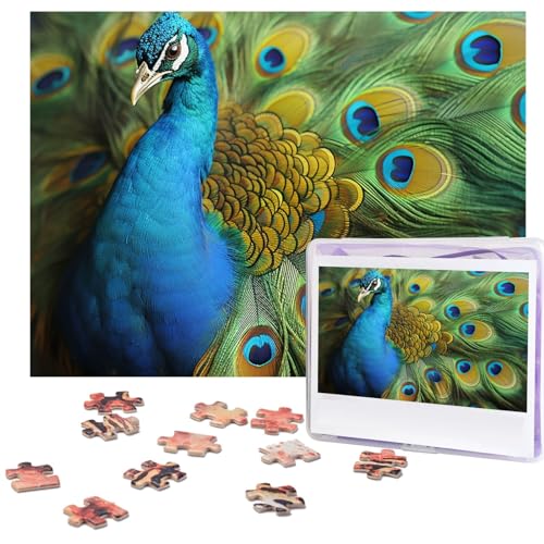500-teiliges Puzzle für Erwachsene, herausforderndes Puzzle für Spielabende, Pfauen, Federn, Holzpuzzle, personalisierbar, Holzpuzzle für Familie, Bilderpuzzle, fertige Größe 38,1 x 51,8 cm von NBCCDVSH