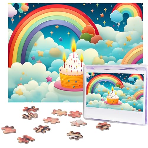 500-teiliges Puzzle für Erwachsene, herausforderndes Puzzle für Spielabende, Regenbogen-Geburtstag, Holzpuzzle, personalisierbar, Holzpuzzle für Familie, Bilderpuzzle, fertige Größe 38,1 x 51,8 cm von NBCCDVSH