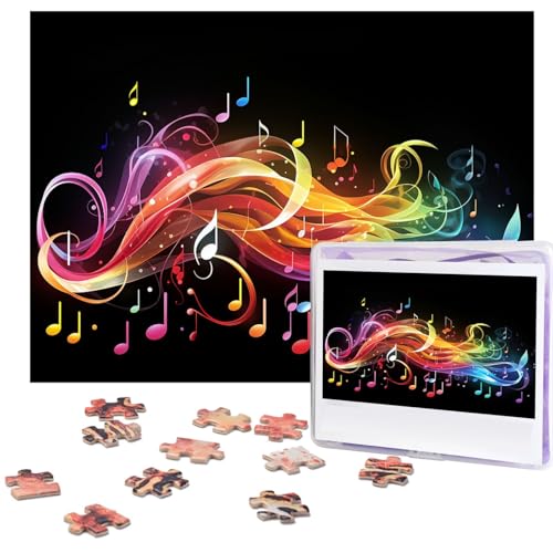 500-teiliges Puzzle für Erwachsene, herausforderndes Puzzle für Spielabende, Regenbogen-Musiknoten, Melodie, Holzpuzzle, personalisierbar, Holzpuzzle für Familie, Bilderpuzzle, fertige Größe 38,1 x von NBCCDVSH