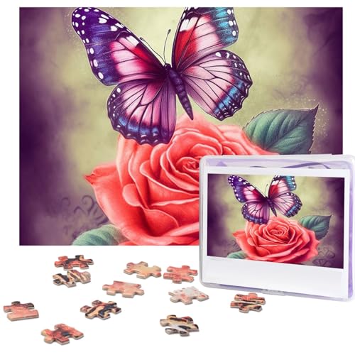 500-teiliges Puzzle für Erwachsene, herausforderndes Puzzle für Spielabende, Schmetterling und Rose, Holzpuzzle, personalisierbar, Holzpuzzle für Familie, Bilderpuzzle, fertige Größe 38,1 x 51,8 cm 500-teiliges Puzzle für Erwachsene, herausforderndes Puzzle für Spielabende, Schmetterling und Rose, Holzpuzzle, personalisierbar, Holzpuzzle für Familie, Bilderpuzzle, fertige Größe 38,1 x 51,8 cm von NBCCDVSH