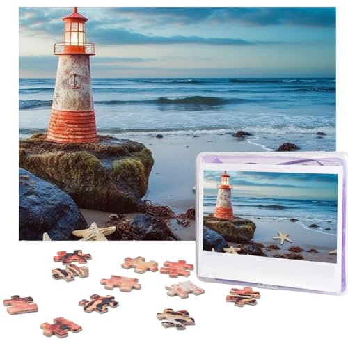 500-teiliges Puzzle für Erwachsene, herausforderndes Puzzle für Spielabende, Seestern, Leuchtturm, Strand, Holzpuzzle, personalisierbar, Holzpuzzle für Familie, Bilderpuzzle, fertige Größe 38,1 x 51,8 von NBCCDVSH