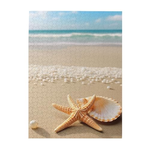 500-teiliges Puzzle für Erwachsene, herausforderndes Puzzle für Spielabende, Seestern, Muschel und Strand, Holzpuzzle, fertige Größe 38,1 x 51,8 cm 500-teiliges Puzzle für Erwachsene, herausforderndes Puzzle für Spielabende, Seestern, Muschel und Strand, Holzpuzzle, fertige Größe 38,1 x 51,8 cm von NBCCDVSH