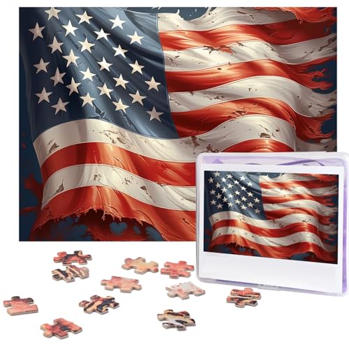 500-teiliges Puzzle für Erwachsene, herausforderndes Puzzle für Spielabende, Sterne und Streifen, Holzpuzzle, personalisierbar, Holzpuzzle für Familie, Bilderpuzzle, fertige Größe 38,1 x 51,8 cm von NBCCDVSH