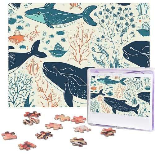 500-teiliges Puzzle für Erwachsene, herausforderndes Puzzle für Spielabende, Unterwasserwal-Holzpuzzle, personalisierbar, Holzpuzzle für Familie, Bilderpuzzle, fertige Größe 38,1 x 51,8 cm von NBCCDVSH