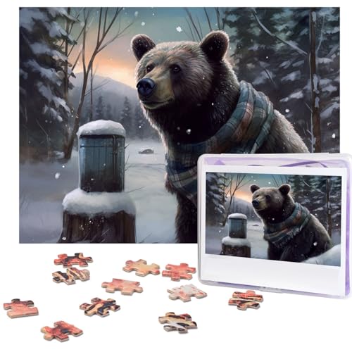 500-teiliges Puzzle für Erwachsene, herausforderndes Puzzle für Spielabende, Winterbär, Holzpuzzle, personalisierbar, individuelles Holzpuzzle für Familie, Bilderpuzzle, fertige Größe 38,1 x 51,8 cm von NBCCDVSH