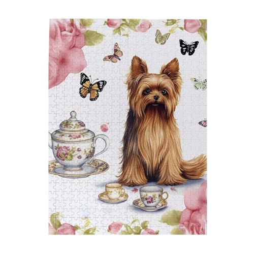 500-teiliges Puzzle für Erwachsene, herausforderndes Puzzle für Spielabende, Yorkshire Terrier, Teeparty, Schmetterlinge, Rosen, Holzpuzzle, fertige Größe 38,1 x 51,8 cm 500-teiliges Puzzle für Erwachsene, herausforderndes Puzzle für Spielabende, Yorkshire Terrier, Teeparty, Schmetterlinge, Rosen, Holzpuzzle, fertige Größe 38,1 x 51,8 cm von NBCCDVSH